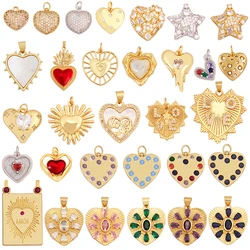 Fashion Colorful Zircon Focal Love Heart Star Charm Pendant,18K Gold Plated Necklace Bracelet DIY Handmade Jewelry Supplies K81