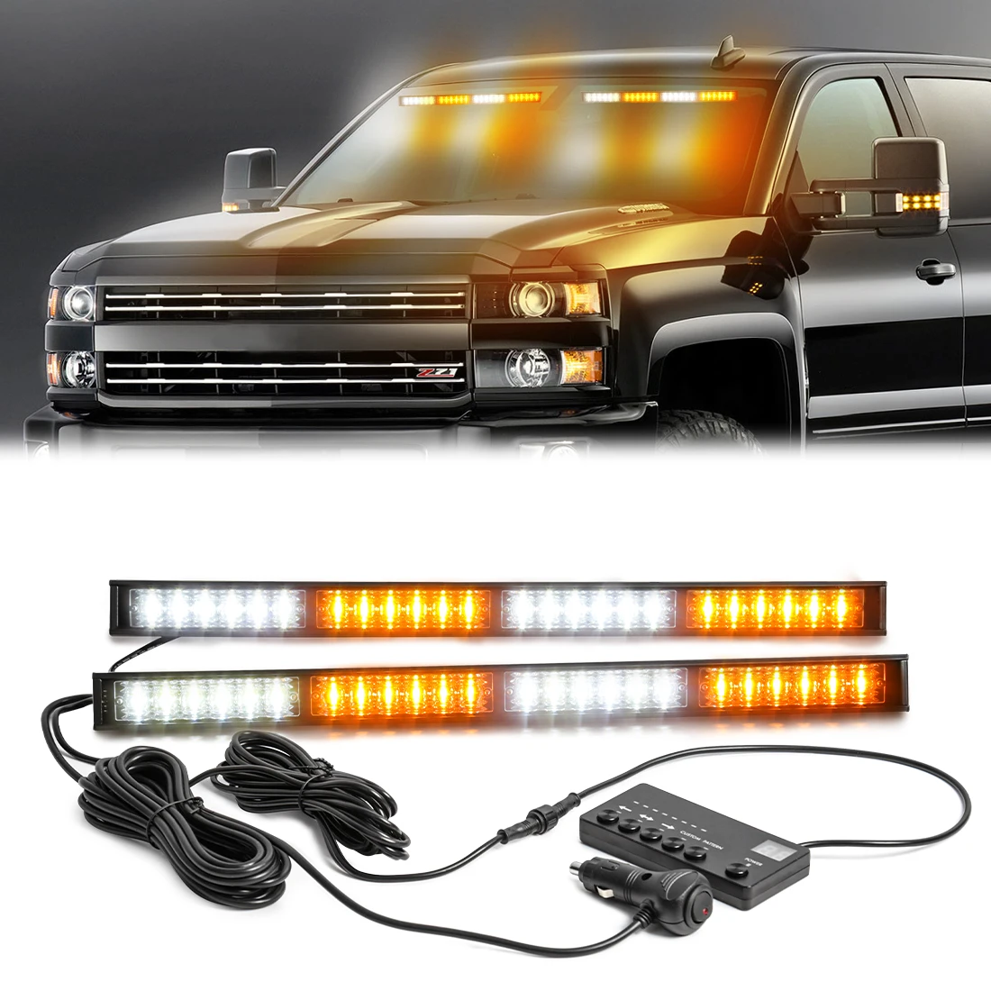 

2-in-1 24LED Car Front Windshield Warning Lamp Bar 12V Suction Cup Emergency Strobe Flashlight Traffic Police Light For Trucks