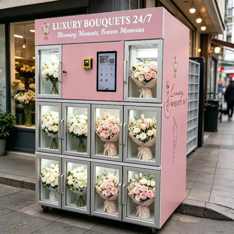 Bouquet Vending Machine Cashless QR Code Payment 10-Piece Capacity Remote Monitoring for Airport Terminal