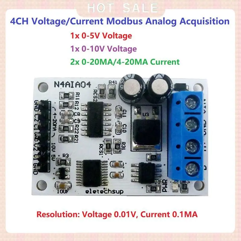 24-Hour Delivery ELETECHSUP 4-20MA Voltage Signal Acquisition RS485 Modbus RTU Module For PLC Current Transmitter Measuring Inst