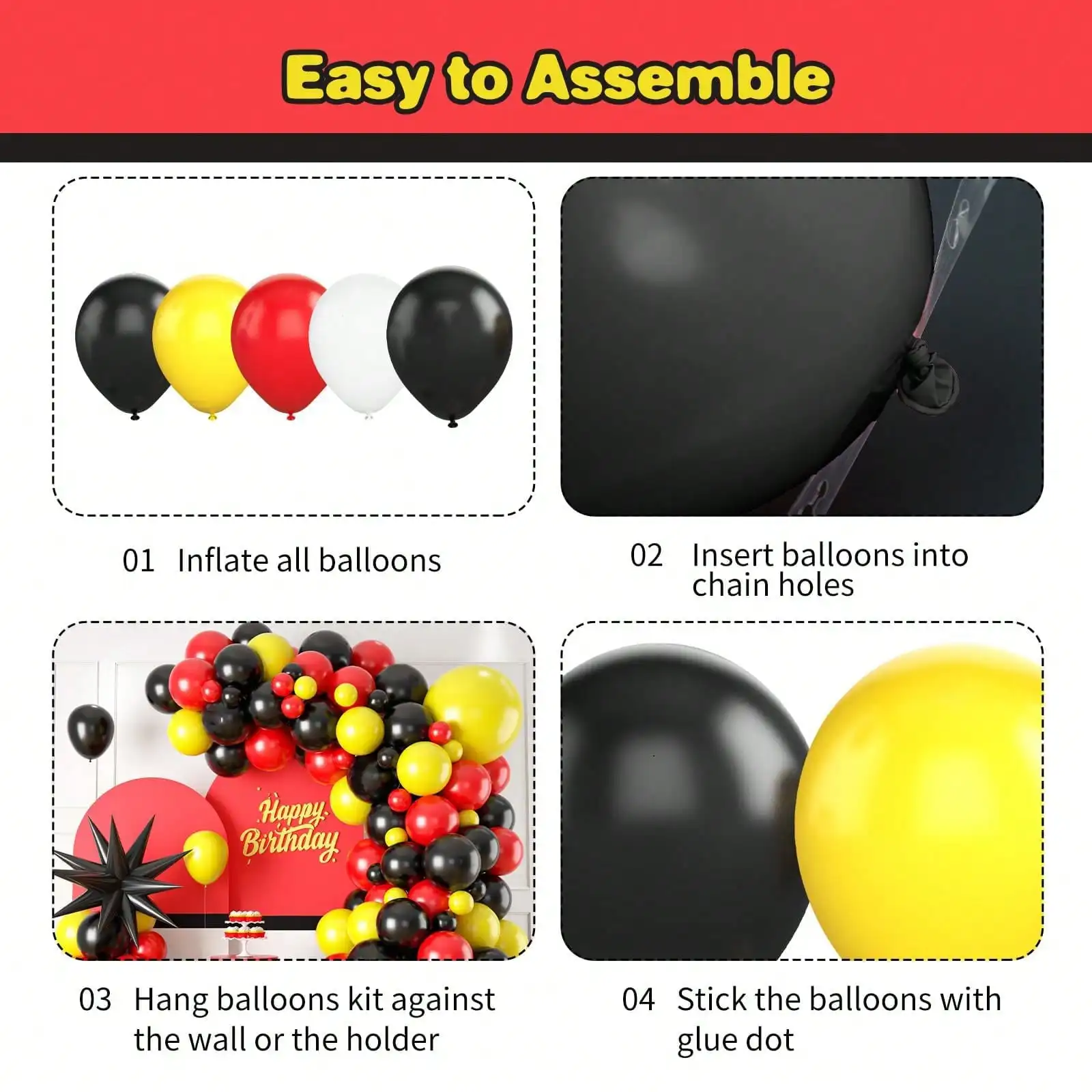 Красный, черный, желтый воздушный шар, гирлянда, арочный комплект, 107 шт., гирлянда, фон, мультяшная игра, украшение для дня рождения