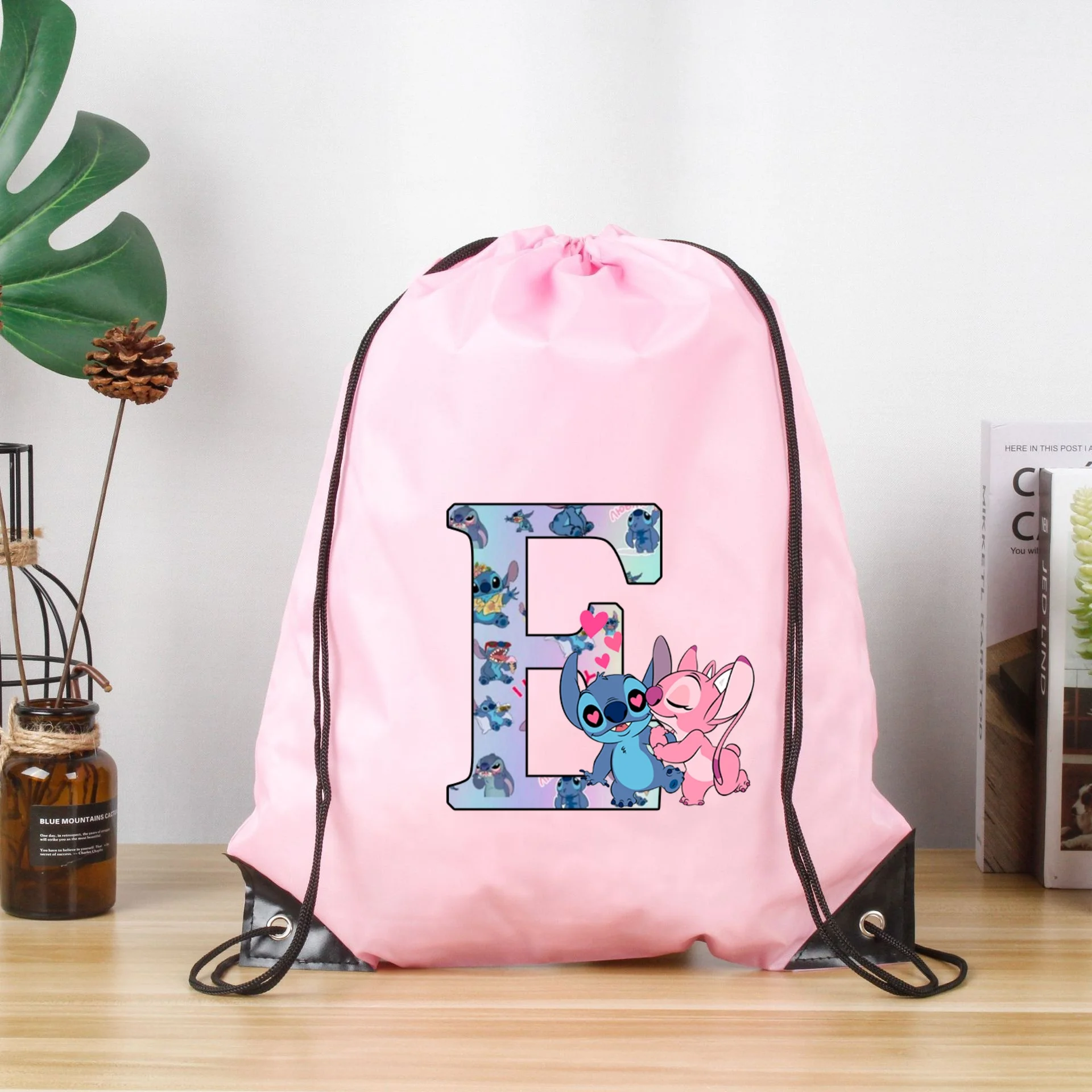 Disney Stitch Alphabet A-Z Drawstring Bag Sports Waterproof Backpack Gym Mochila Portable Polyester Organizer Birthday Gift