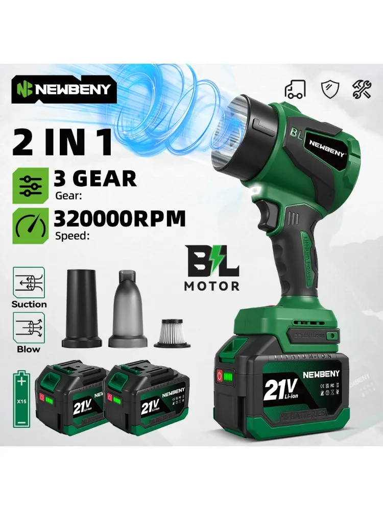 NEWBENY 2IN1 650M/S Bürstenloser Elektrischer Turbo-Gebläseventilator 3000W Kabelloser Schnee- und Staubbläser Reinigungsgerät für Makita-Akkus