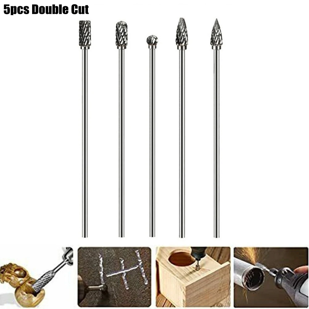 

5pcs 100mm Long Double-edged Carbide Rotary Files 1/8inch Handle Steel Grinding Head Metal Jade Electric Milling Cutter