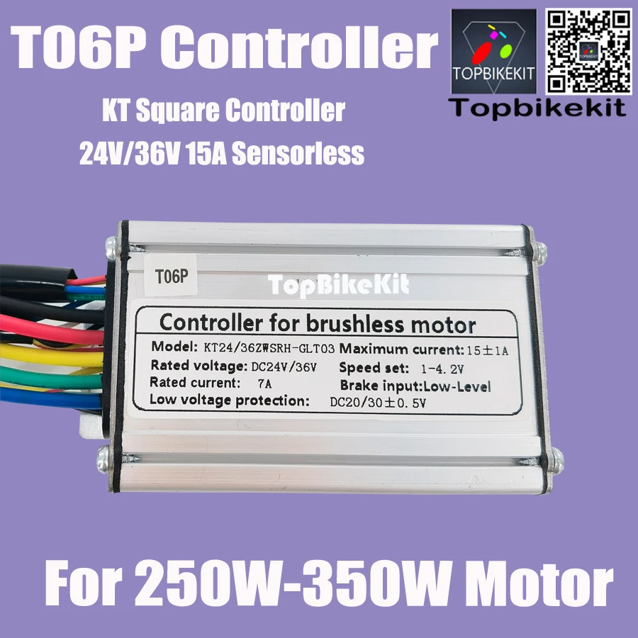 Ebike 250W 15A Motor Controller Sensorless T06P KT 24V 36V 250W Controller For 250W Electric hub Motor