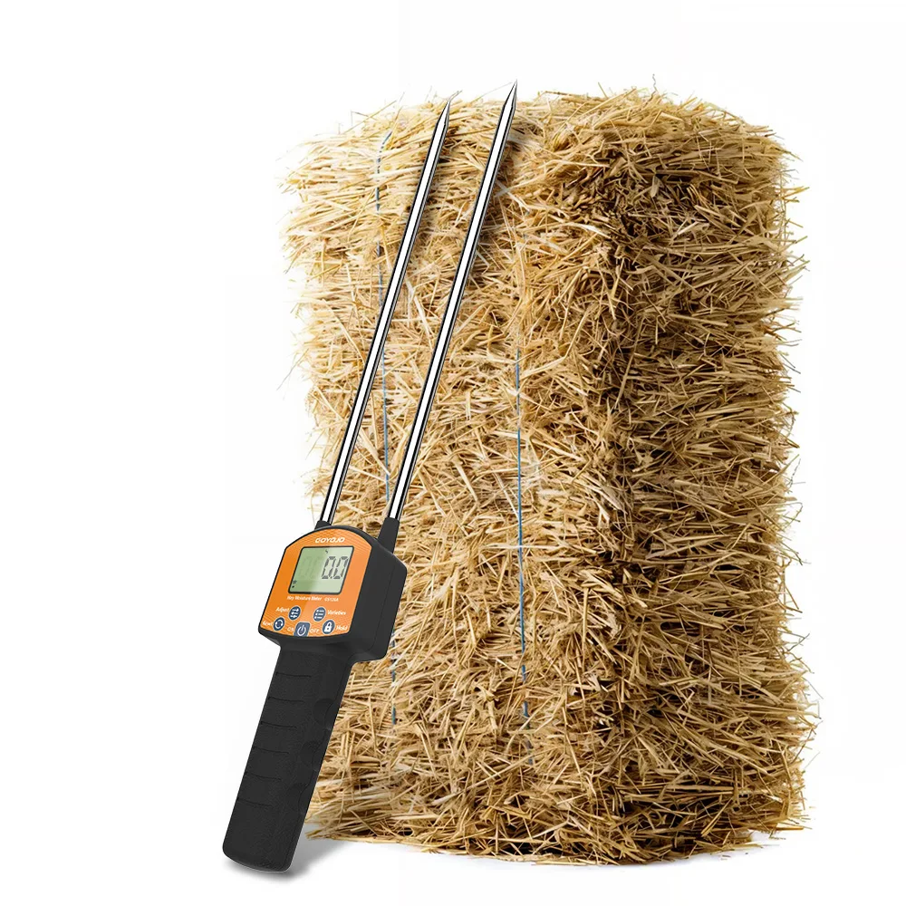 GS120A Hay Moisture Tester Accurate Probe Temperature Detect for Forage Alfalfa LED Automatic Portable Hay Bale Moisture Tester