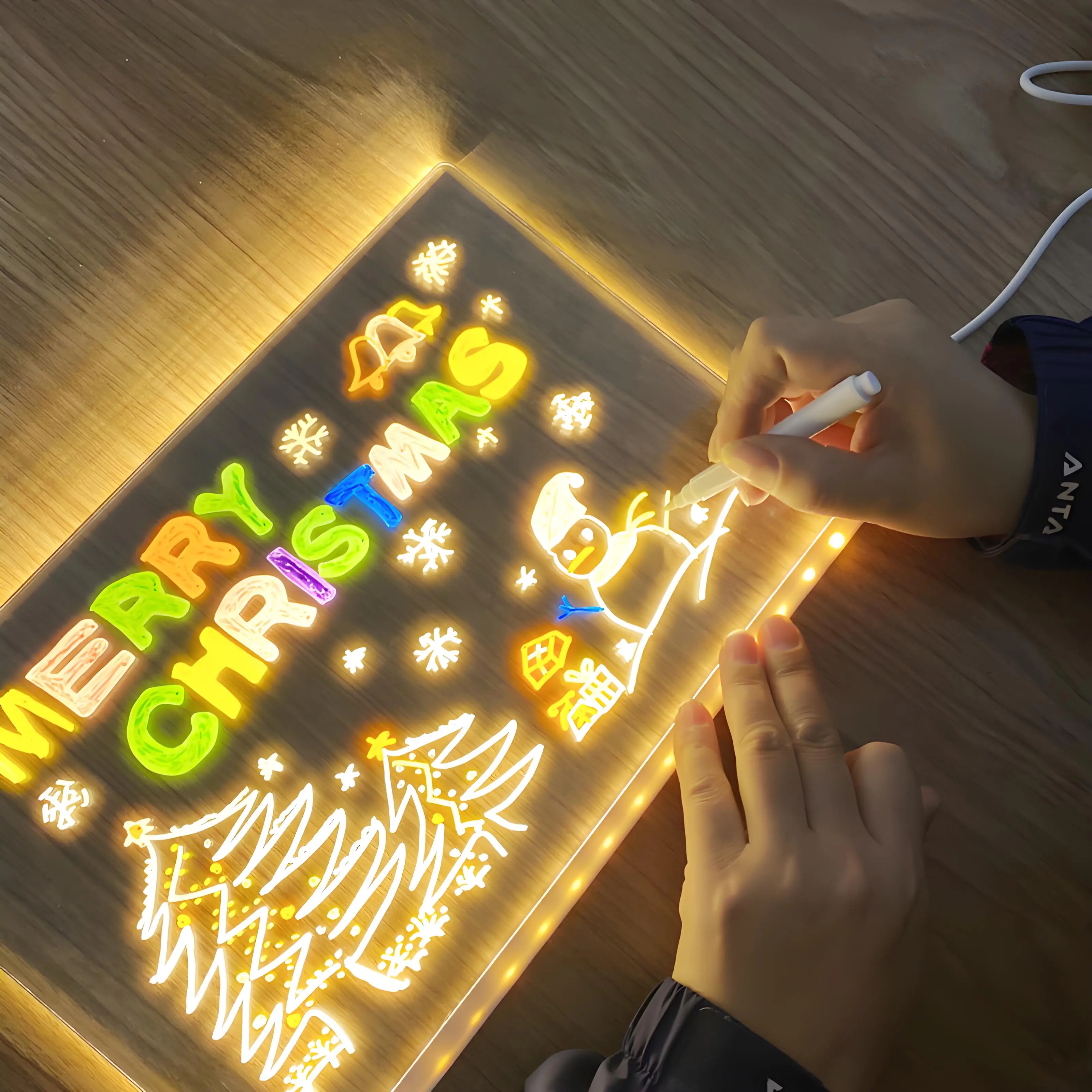 LED Light Drawing Board for Kids Magic Glow Sketch Pad Erasable Transparent Painting Tablet Educational Art Toy