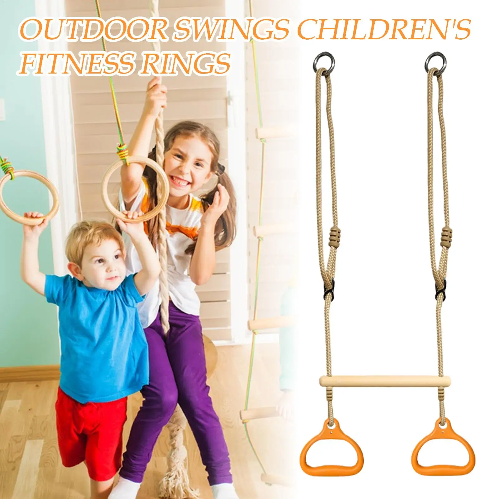 Trapezschaukel Fitnessgeräte mit Ringen und Stange für Kinder und Erwachsene, Garten-Spielplatz, Kinder-Fitnessringe, Outdoor- und Indoor-Turnschaukel