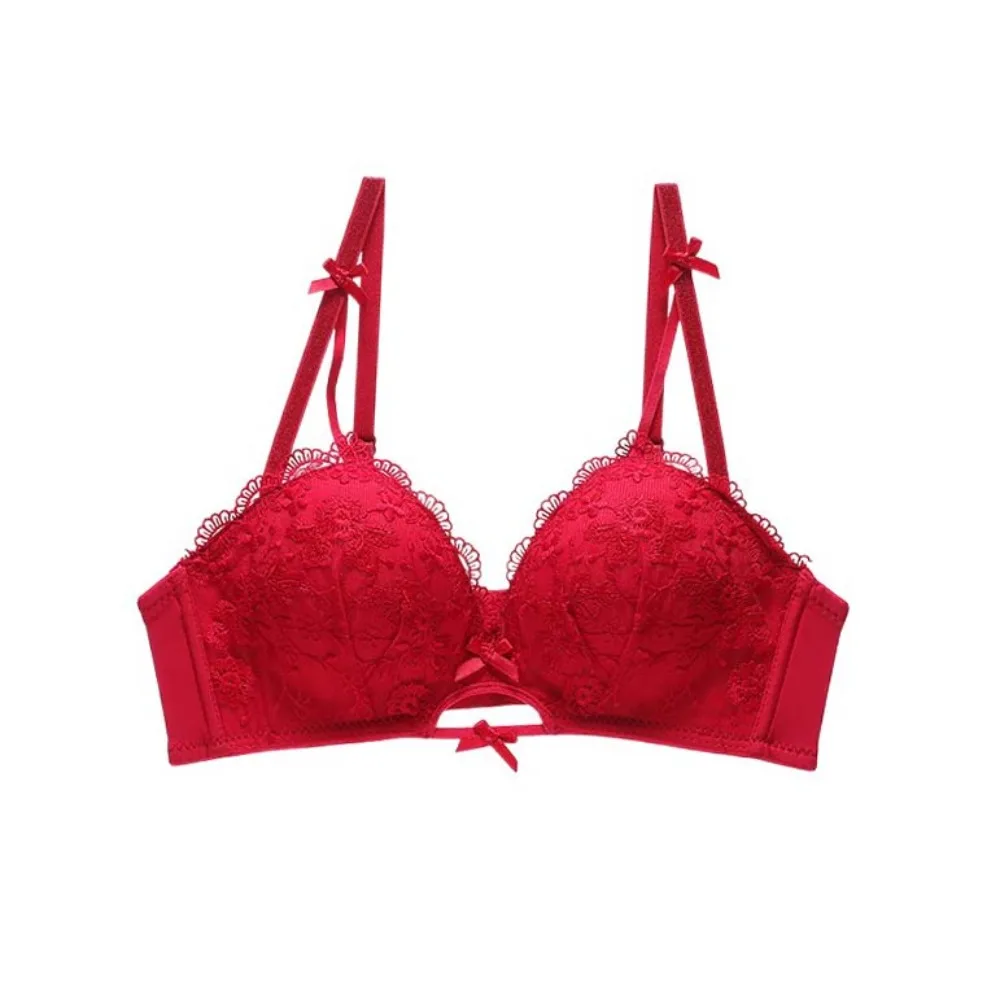 

Sweet Breathable Lace Flower Bra Thin Bowknot Push Up Bra Intimates Adjustable Deep-V Bra Gifts
