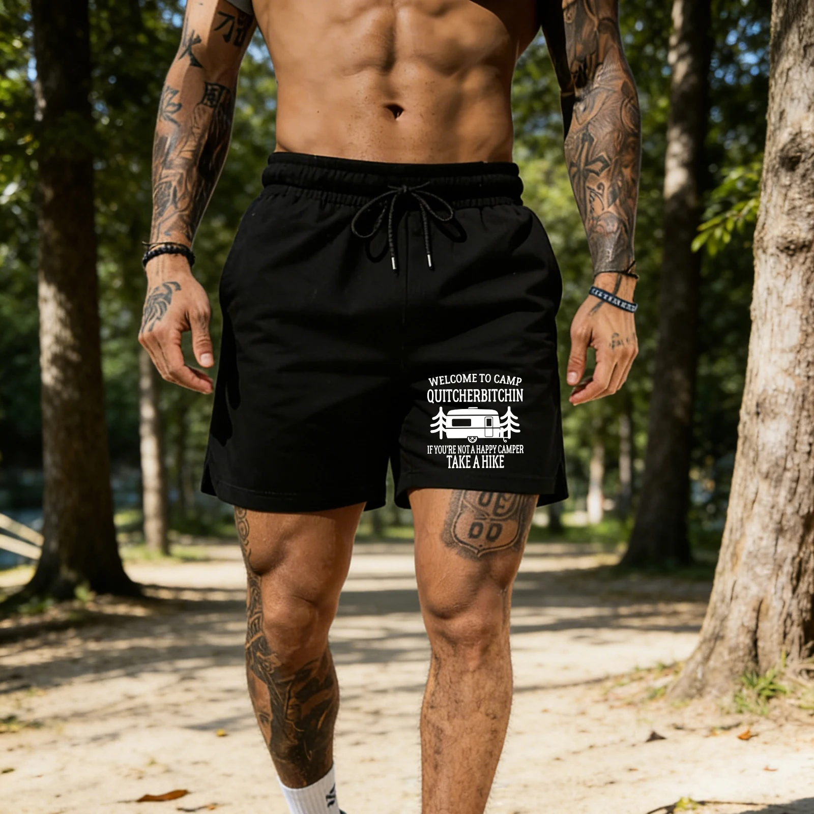 

Подходящие для кемпинга уличные шорты-брюки унисекс: летние, свободные, черные, с широкими штанинами, на шнурке, мягкие, для мужчин