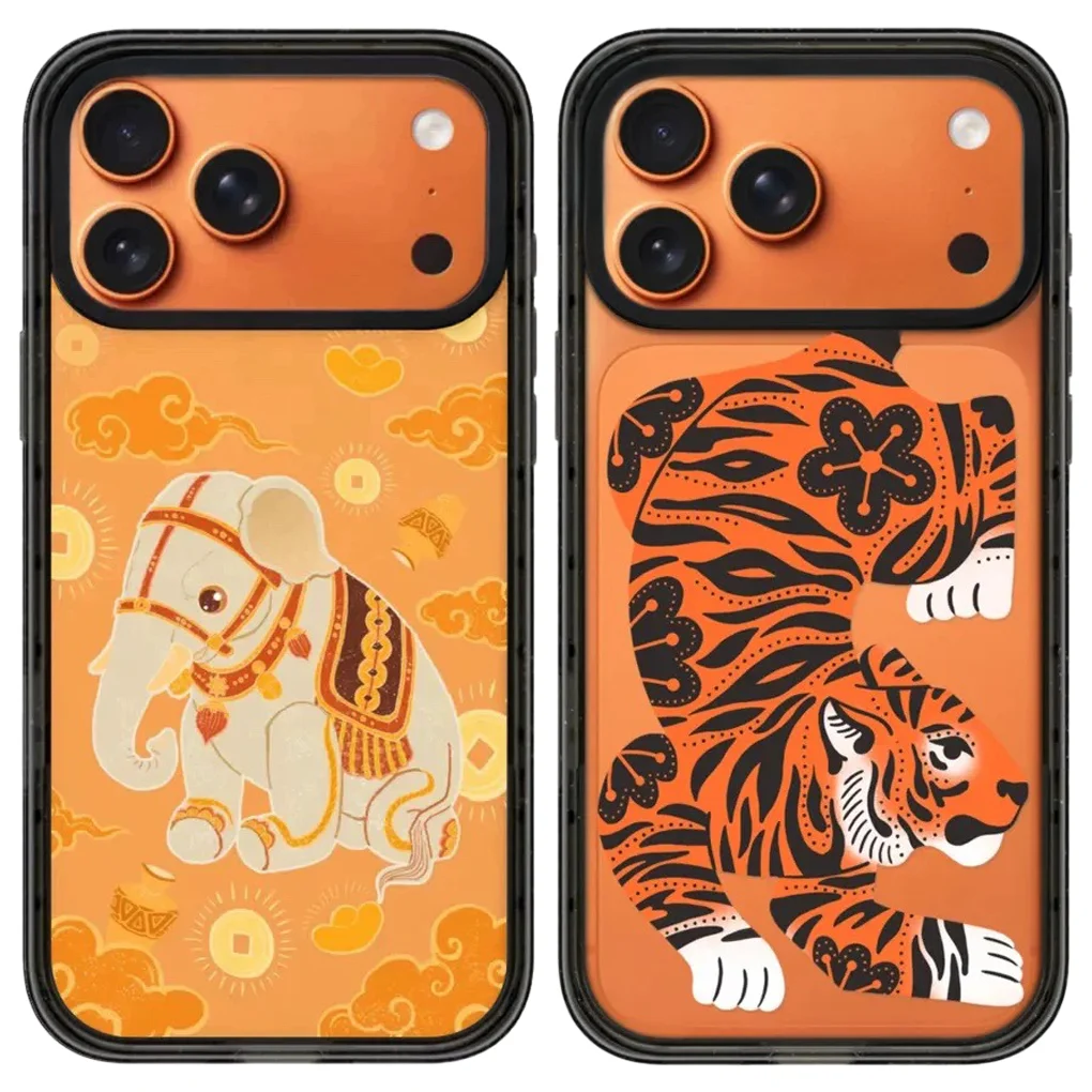 

Elephant Tiger Acrylic Black Border Magnetic Case: Compatible with iPhone 17 16 15 14 13 12 Pro Max 17 Air