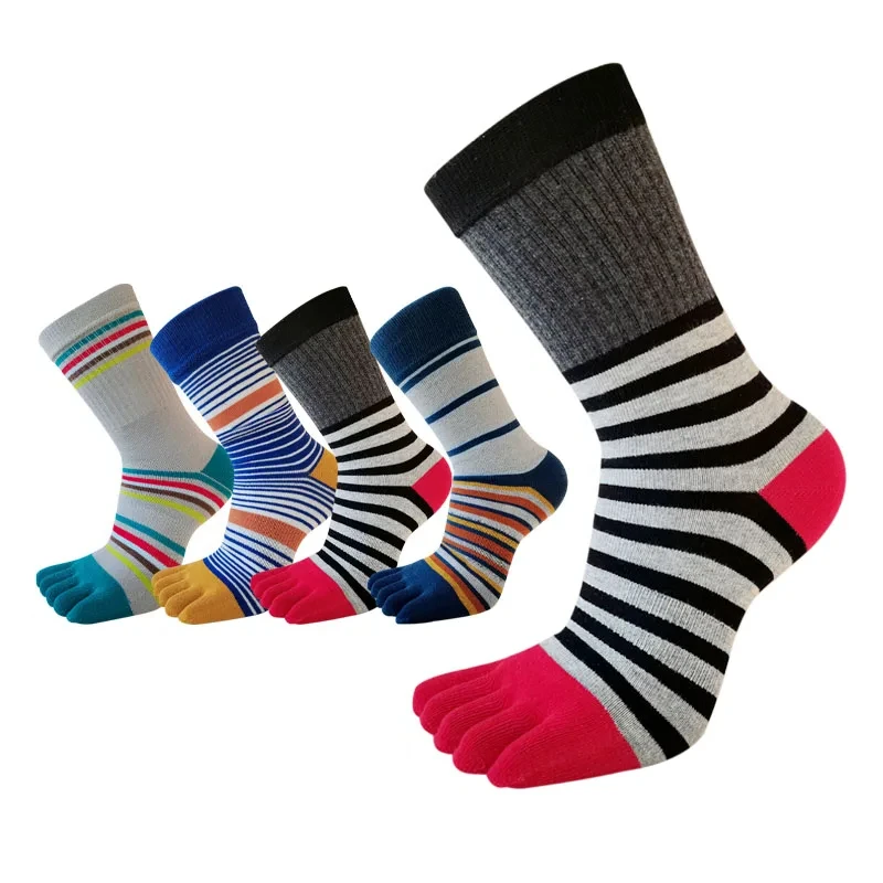 

5 Pairs Colorful Man Toe Short Socks Cotton Striped Vibrant Skateboard Bright Happy Fun Funny Business Dress Five Finger Socks