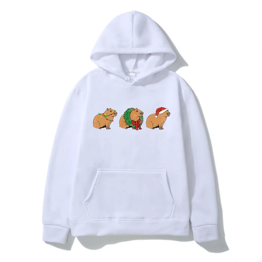 Christmas Capybara Cartoon Fashion felpa con cappuccio da uomo 2023 a maniche lunghe felpa Streetwear Pullover felpe con cappuccio in pile invernale