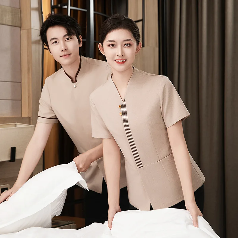 Uniforme de personnel de nettoyage d'été à manches courtes pour femmes, vêtements de nettoyage de chambre d'hôtel, uniforme de tante de nettoyage de propriété