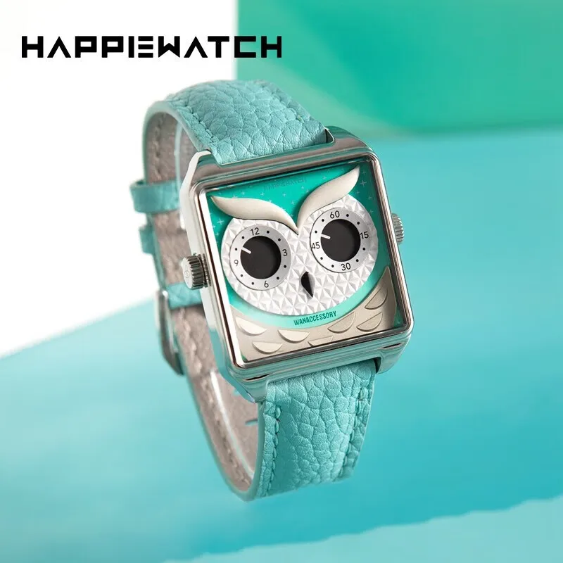 Happie Watch Blue Owl Design Quartz Watch for Men and Women Exquisite Gifts Couple Watch