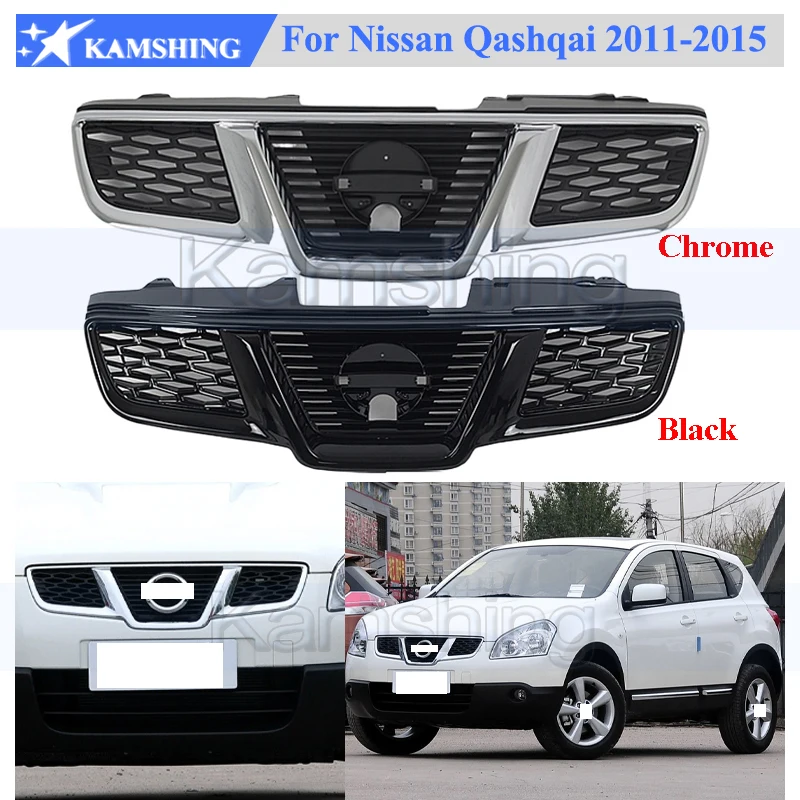 Kamshing, máscara de parrilla de parachoques delantero, rejilla de radiador para Nissan Qashqai 2011-2015, parrilla de carreras de red media, red media sin logotipo