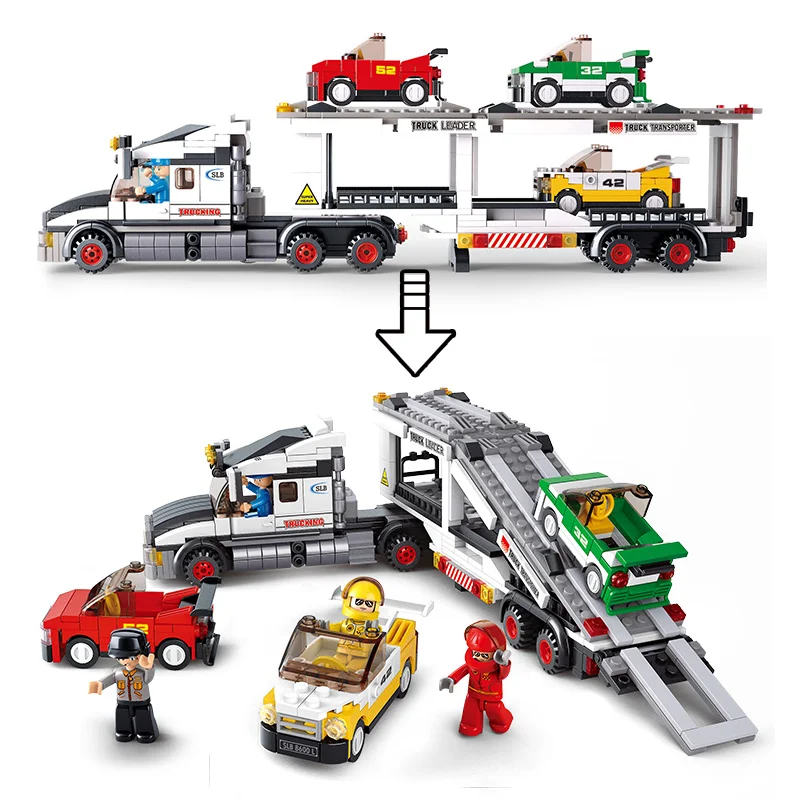 Sluban Building Block Toys City Scene B0339 Track Transporter 638PCS Bricks Racing Compatible With Leading Brands