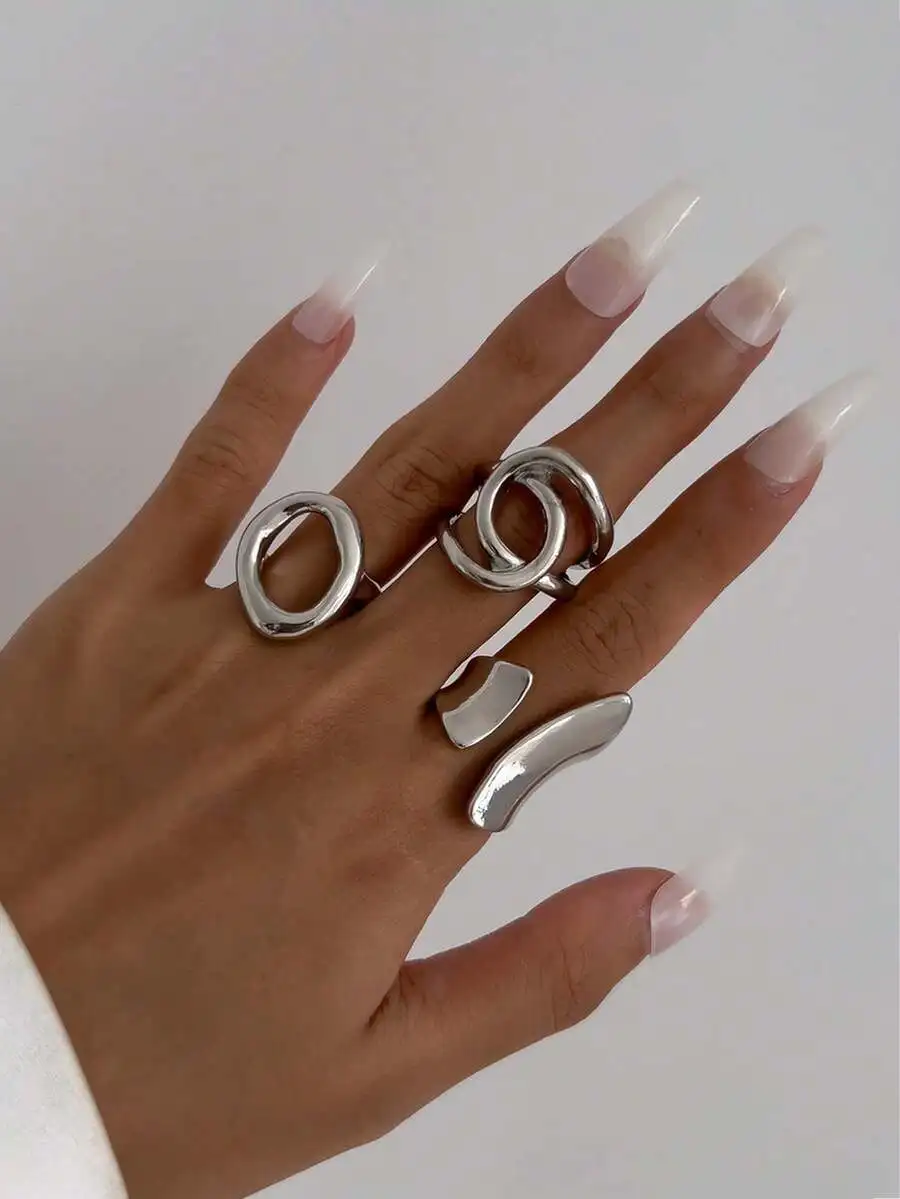 

8pcs Set Vintage Smooth Geometric Rings Bohemian Style For Daily Wear Parties Festivals