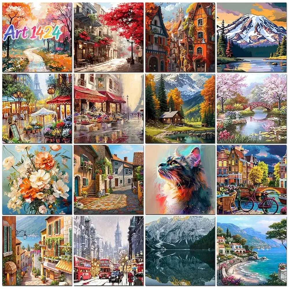 PhotoCustom City Oil Painting By Numbers Scenery Adults DIY Kits Paint By Numbers On Canvas Landscape Frameless Home Decorati