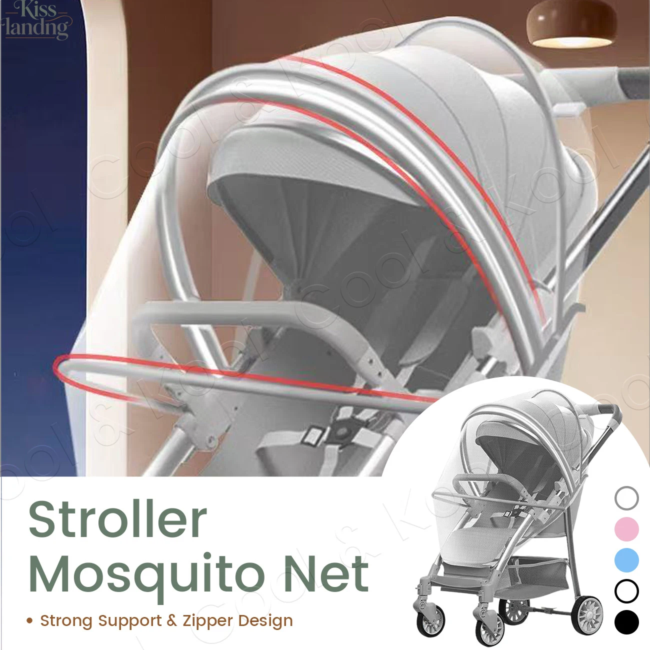 

Universal Full Cover Stroller Mosquito Net and Sunshade, All-in-One Canopy with Fine Mesh