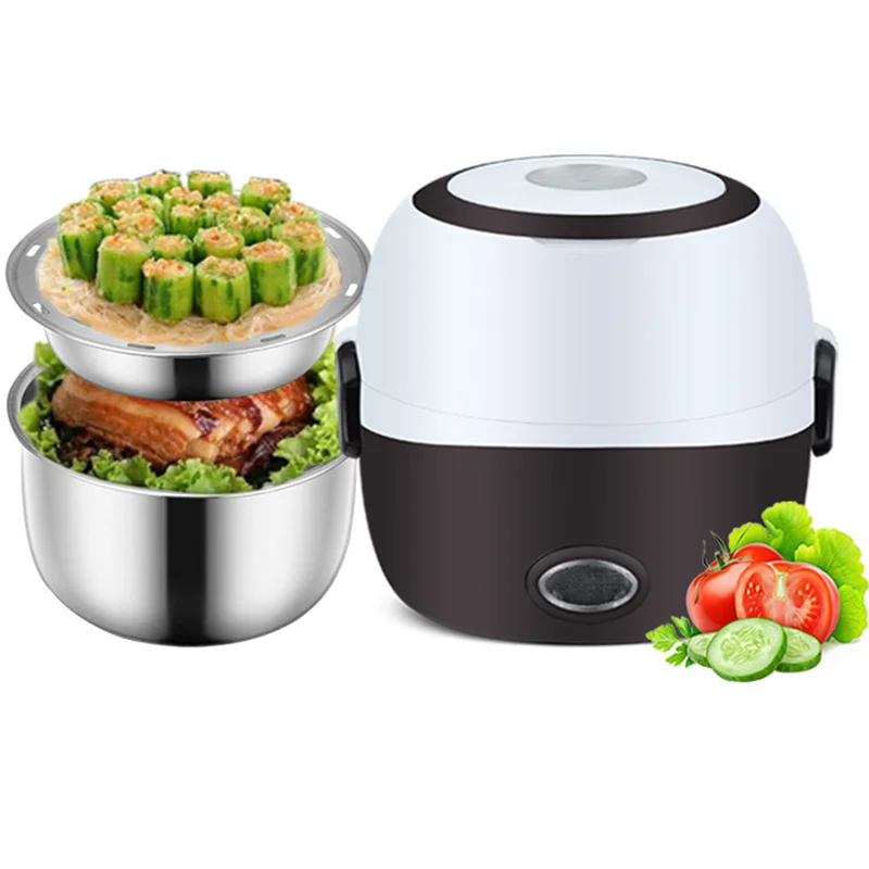 220V Mini Rice Cooker Electric Lunch Box Portable Food Warmer 1/2/3 Layers Stainless Steel Container For Home Office School