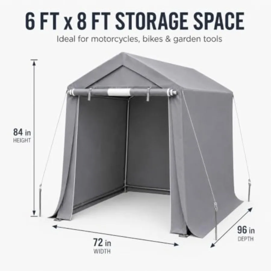 Heavy Duty Storage Shelter for Outdoor Use, Polyethylene Fabric in Gray, 6x7x8 Ft with Roll-Up Door for Easy Access and Weather