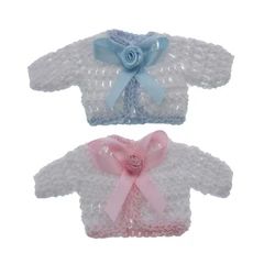 12pcs miniature crochet sweater flower ribbon baby shower baptism craft party decorations 5.0 x 9.5cm