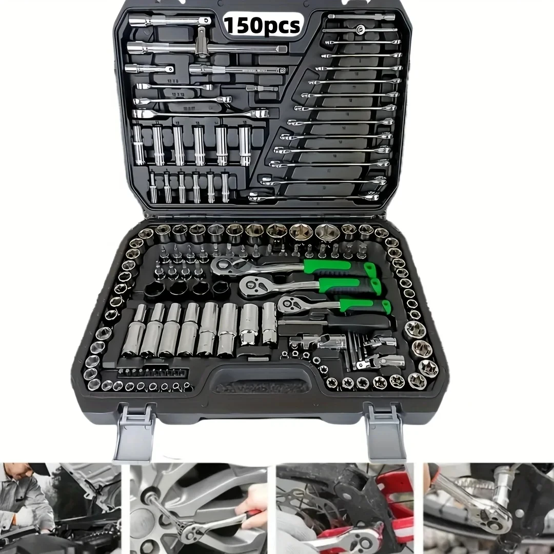 150-delige autoreparatieset met dopsleutel- en ratelset, multifunctionele gereedschapskist voor auto-onderhoud
