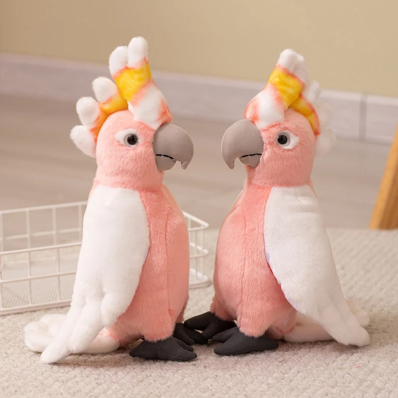 1Pc 28cm Lifelike Cockatoo Plushie Doll Stuffed Soft Pink Bird Toys Fluffy Parrot Dolls Kids Baby Birthday Gift