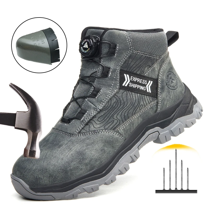 メンズ安全作業靴スチールトゥパンク防止滑り止め産業建設ブーツ軽量屋外保護靴