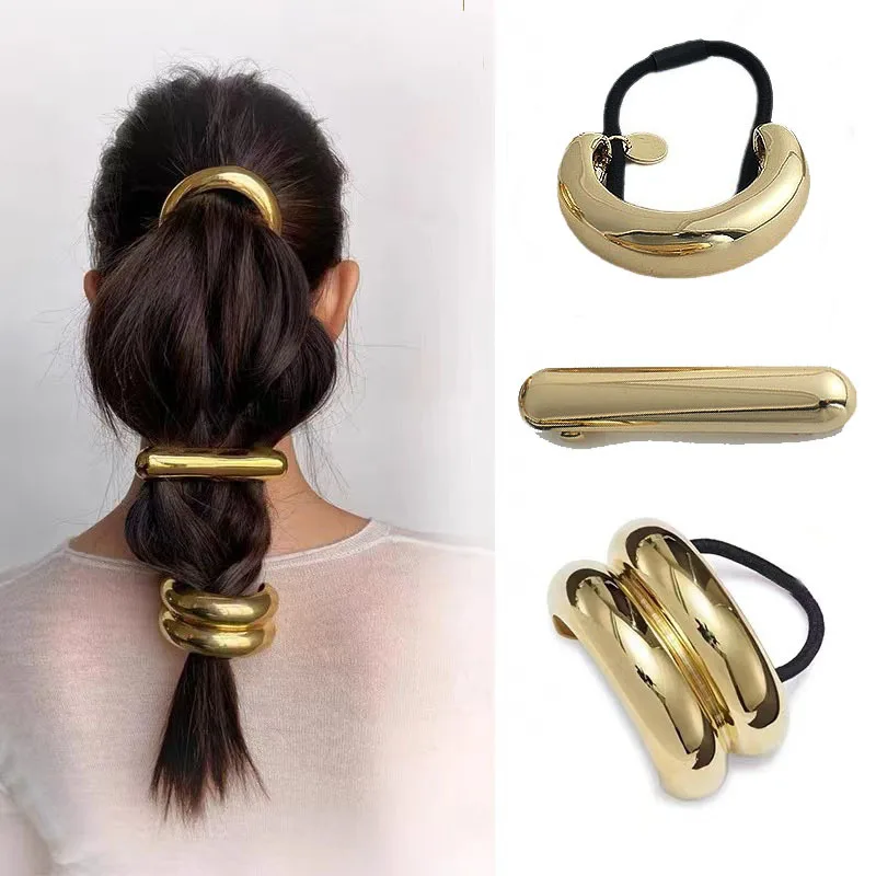 2024 Metal Irregular Double-Layer Hair Bands Ropes for Women Headband Elastic Hairpins Hairband Jewelry Hair Accessories Gifts