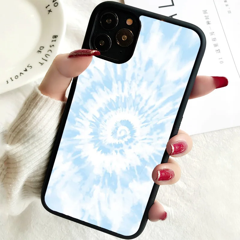 5 5S SE 2020 Phone Cover Case for iPhone 6 6S 7 8 PLUS X XS XR 11 12 13 MINI 14 PRO MAX Rubber Silicone light blue tie dye