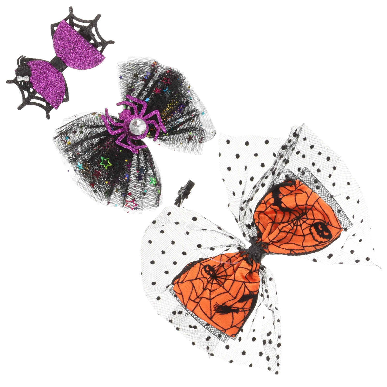 

3Pcs Halloween Bow Clips Mesh Veil Spider Hair Accessories Lightweight Hair Clips for Women Teens Festival Cosplay