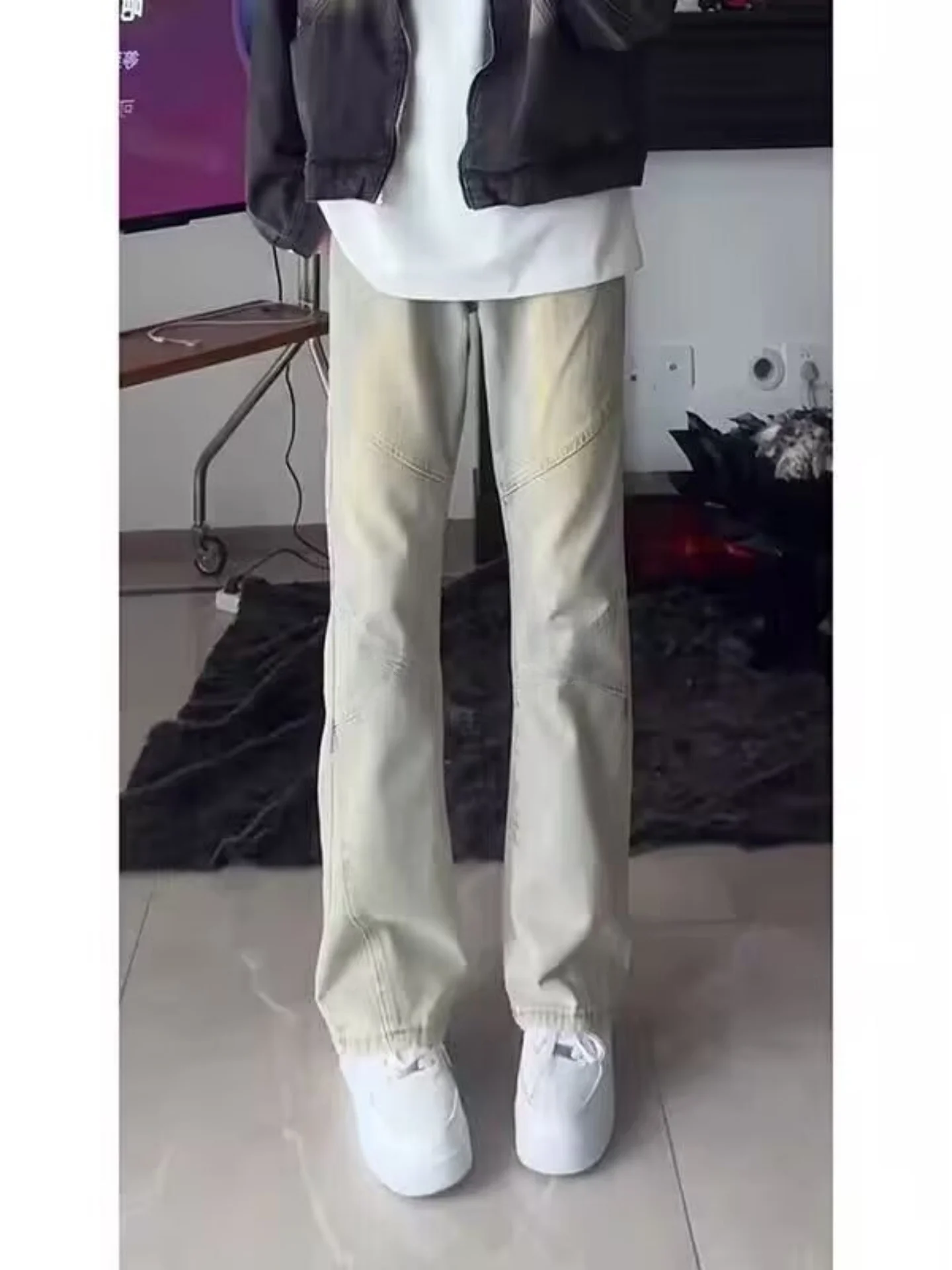 Washed Slim Fit Men's Jeans Spring Autumn Trendy Brand Micro Flared Straight Leg Long Pants Vintage Style Casual Jeans