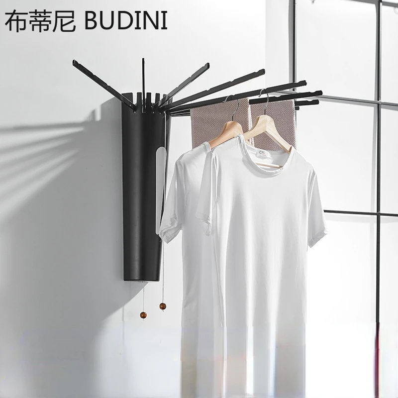 Umbrella Shape Folding Clothes Hanger Balcony Toilet Clothes Hanger Wall Hanging Telescopic Clothes Organizer Drying Rod