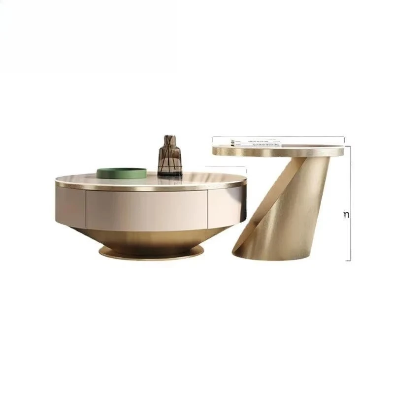 Modern Minimalist Full - set TV Cabinet with High leg Design & Luxury Rock and Roll Round Coffee Table Combo