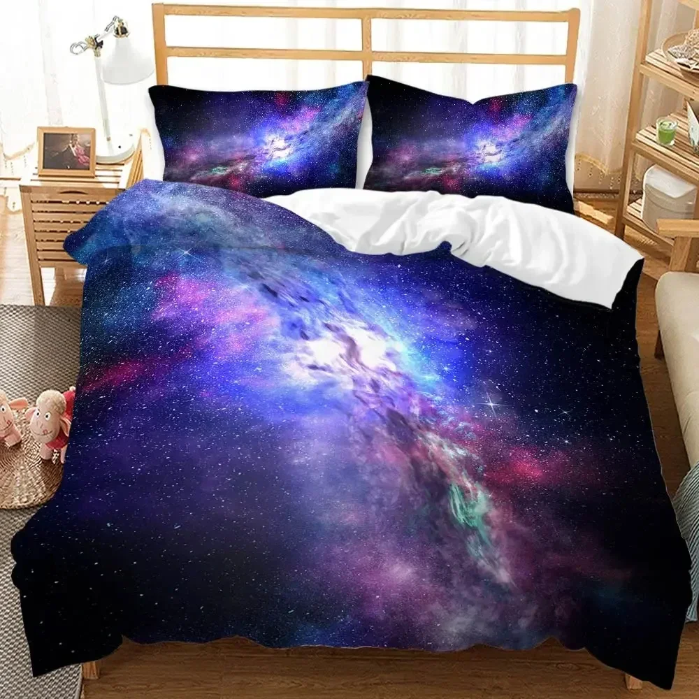 Universe Duvet Cover Galaxy Planet Comforter Cover Universe Outer Space Quilt Cover 3D Starry Sky Series Polyester Bedding Set