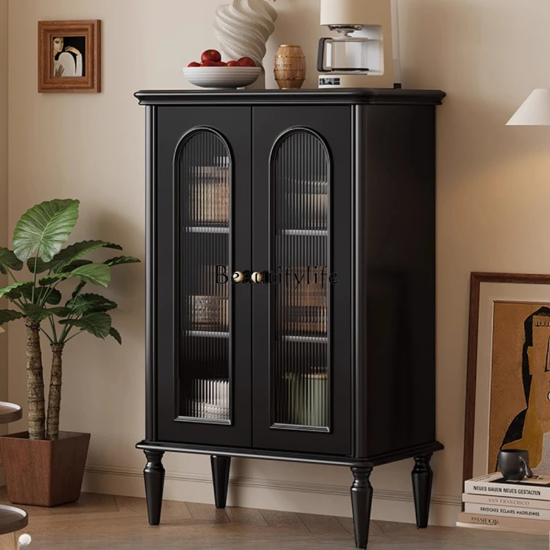

French Style Sideboard Tea Cabinet Vintage Long Rainbow Glass Living Room Storage Cabinet