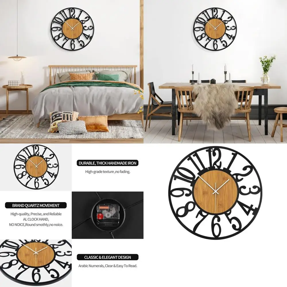 

24-дюймовые бесшумные настенные часы в винтажном стиле, на батарейках, для декора гостиной, спальни или кухни