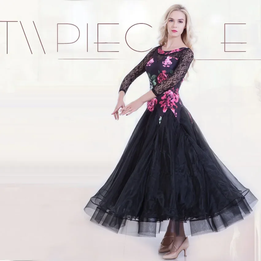 Printing Standard Ballroom Lace Dress Woman Dance Competition Dresses Standard Waltz Foxtrot Modern Suit Tango