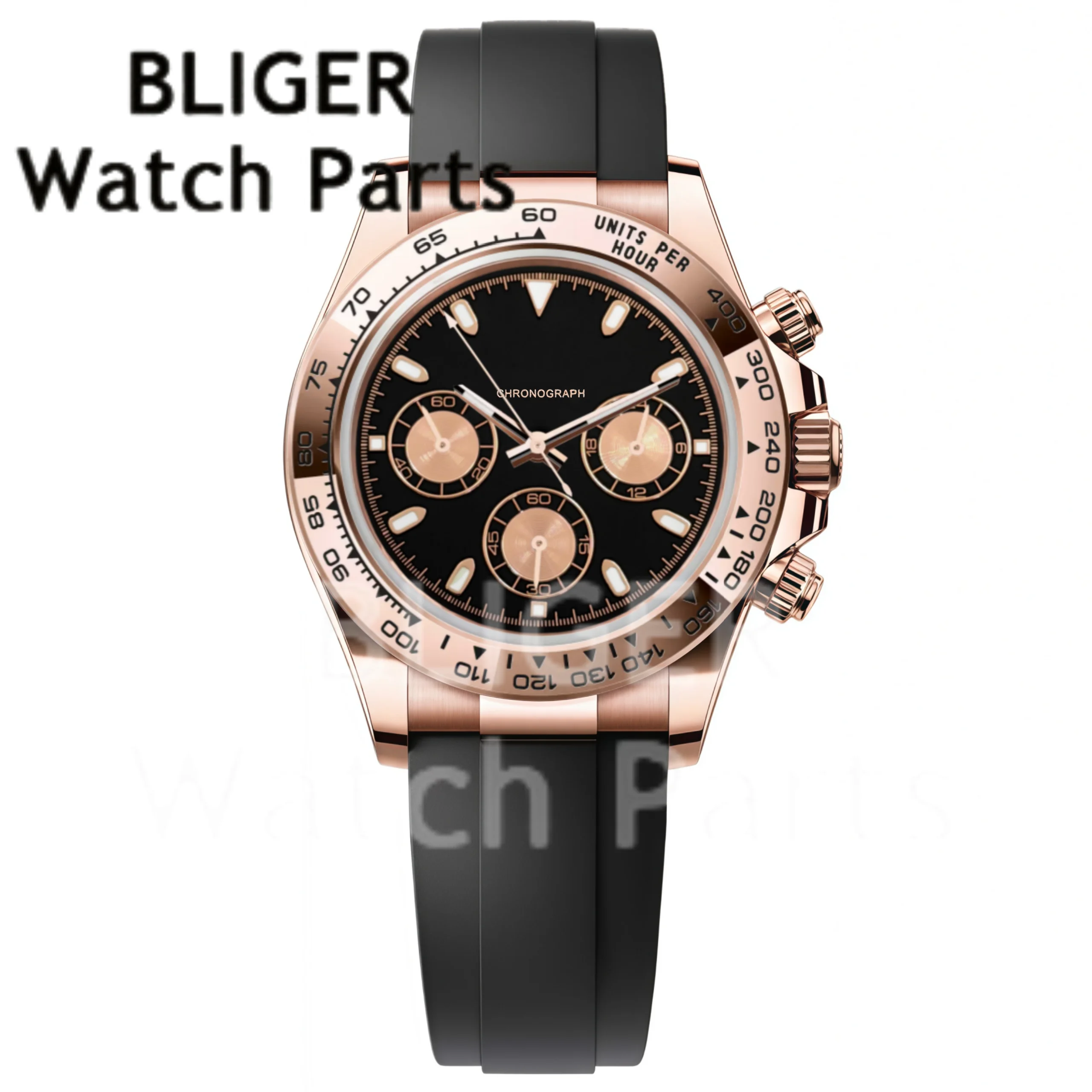 Sterile Meteorite/Black Watch Dial 39mm VK63A Chronograph Quartz Sport Watch For Men 5Bar Waterproof  Luxury Rose Gold Men Watch