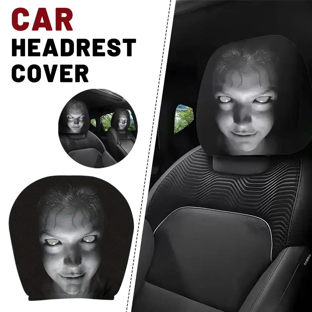 Universeller Auto-Kopfstützenbezug, 2 Stück, Totenkopf-Druck, elastischer Kopfstützenschutz, waschbar, lustiges Halloween-Autozubehör