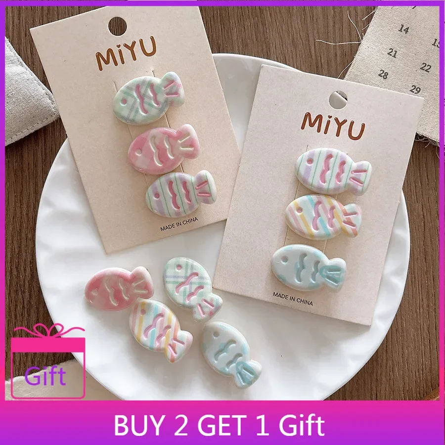 3pcs Cute Mini Taiyaki Hair Clips Kawaii Side Bangs Barrettes for Girls Cartoon Hair Accessories