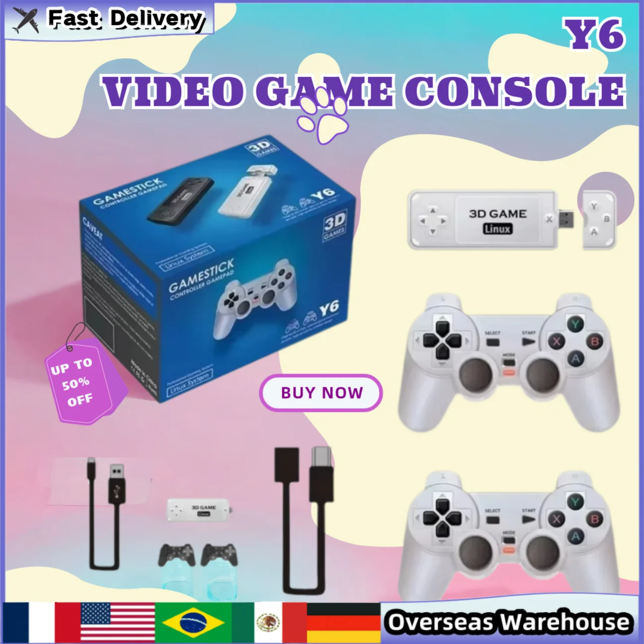 Y6 Game Stick Retro Video Game Console 4K HD TV Video Portable Handheld Game Console 2.4G Wireless Controller Family Multiplayer