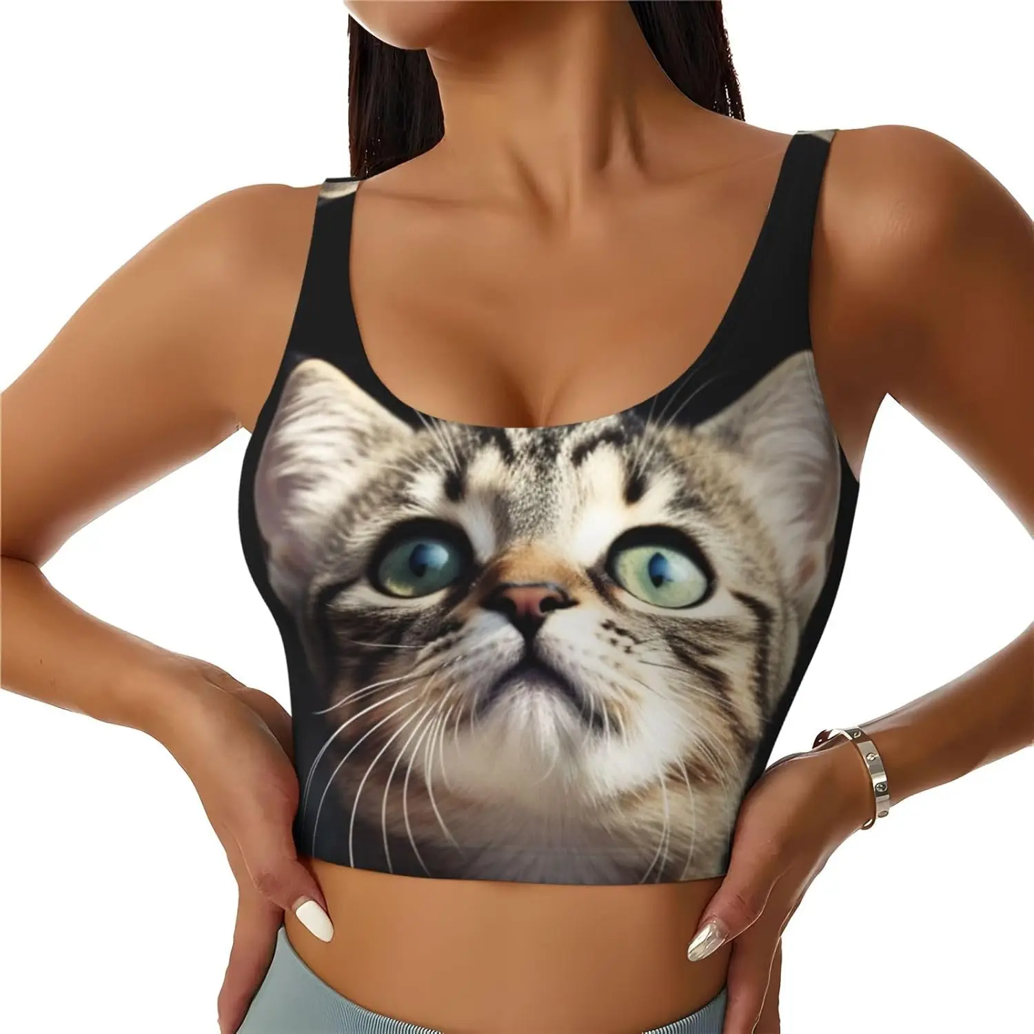 

Sports Bras for Women, U Back Removable Womens Tank Tops Cat Funny Yoga Print Workout Bras