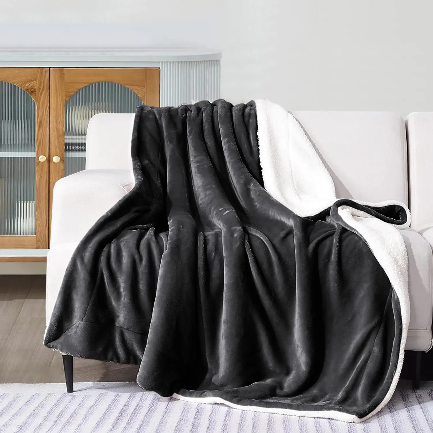 16 Pack Bulk Sherpa Throw Blankets, 50x60 Black