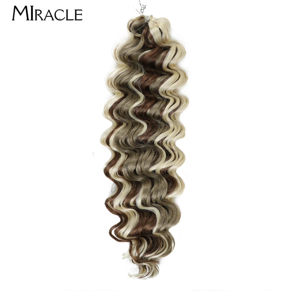 MIRACLE 30‘’ 70CM Water Wave Crochet Hair Extensions Synthetic Braiding Hair Deep Wavy Ombre Blonde Braids Fake Hair