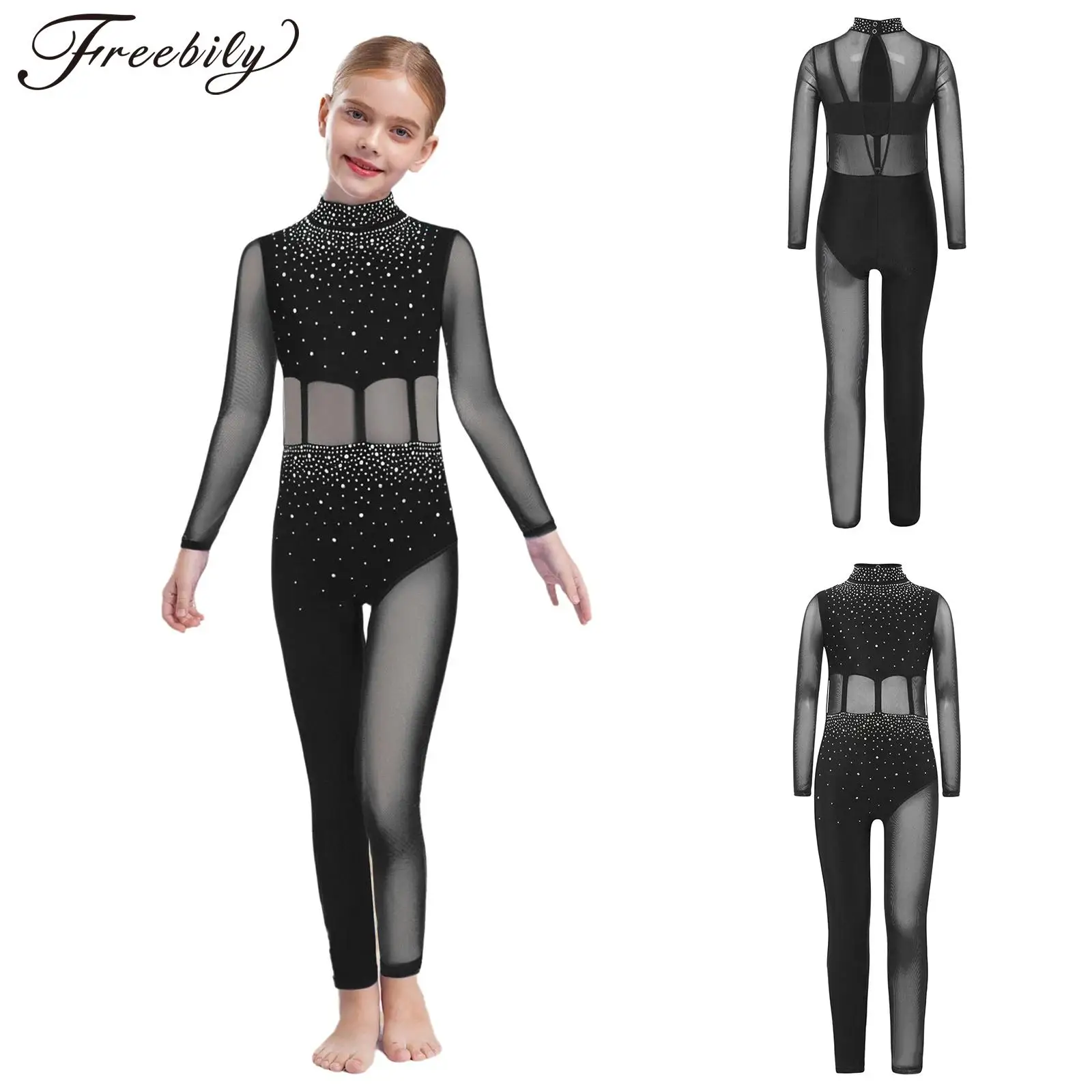 Teens Rhythmic Gymnastics Bodysuits Children Mesh Ballet Dance Leotard Figure Skating Costume Jumpsuit Kids Girls Dancewear