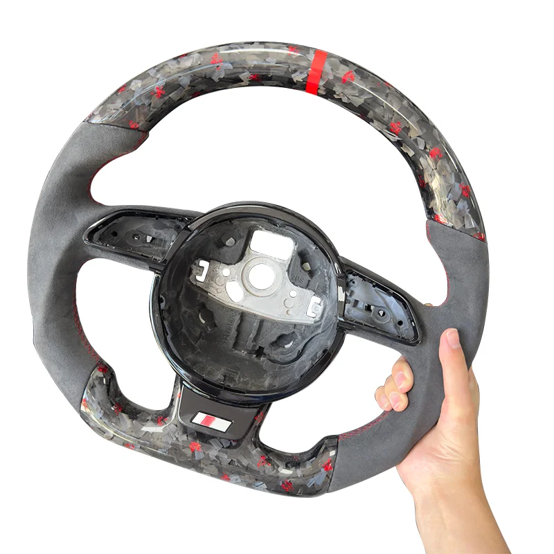 Geschikt voor Audi A3 A4L A5 Q3 Q5 Q7 D-type stuurwiel custom rood gesmeed geperforeerd lederen stuurwiel auto-onderdelen - afbeelding 2