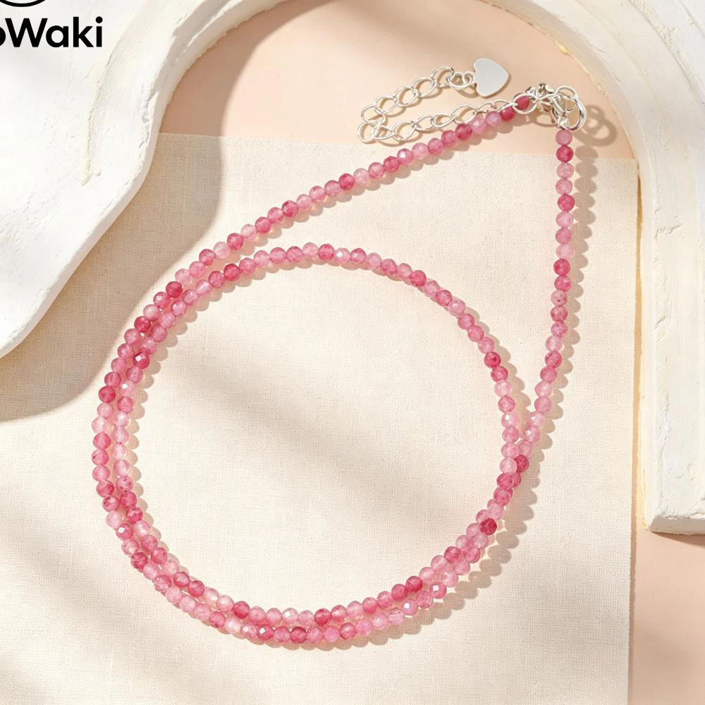 TeoWaki Natural Stone Bead Necklace Adjustable Extension Chain Tourmaline Gemstone Daily Jewelry Gift For Family Friends 40+5cm